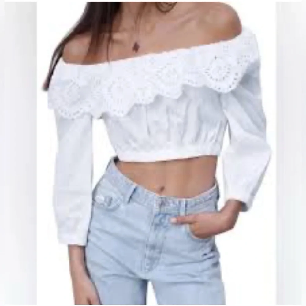 ZARA cute off-the-shoulder long-sleeved crop top